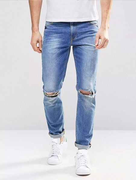 

men ripped straight leg jeans 51ac#, Blue