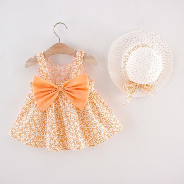 

girl's dresses casual toddler baby kids summer cute girls fashion suspenders floral princess dress hat clothes party outfits 2021, Red;yellow