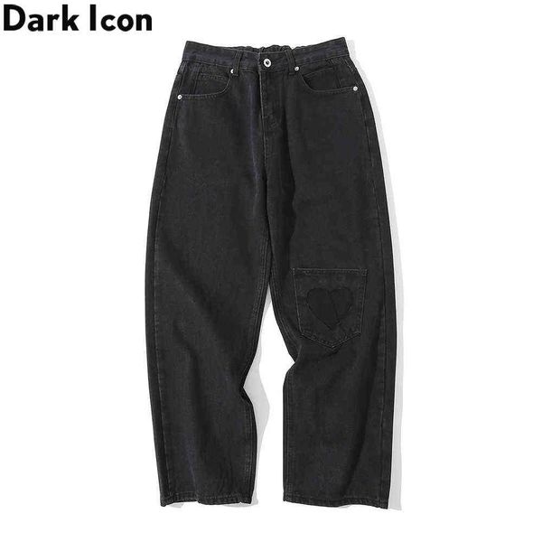 

pocket on knee jeans men loose street fashion men's pants denim trousers 210603, Blue