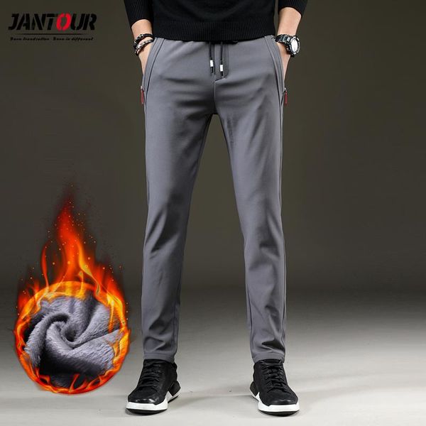 

men's pants jantour brand winter thick warm fleece cargo men 2021 streetwear black joggers male casual thermal trousers