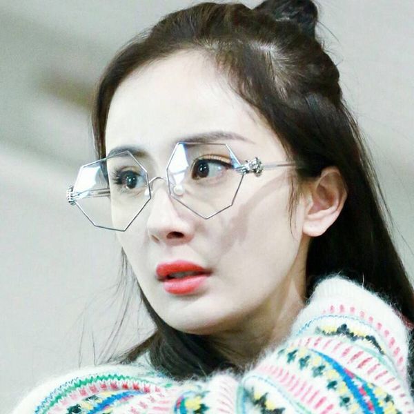 

yang mi glasses with flat lens irregular pearl nose octagonal polygon metal palm eyeglass frame