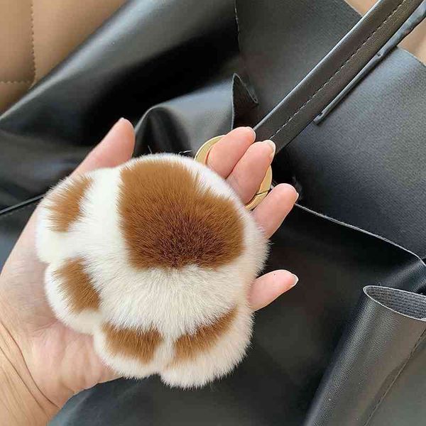 

leather pendant real plush bag car key chain accessories lovely girl, Silver