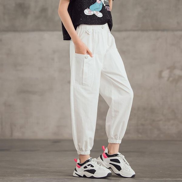 

trousers summer thin cargo pants for girls clothes white big pocket casual all-match cotton autumn children sweatpants 10 years, Blue