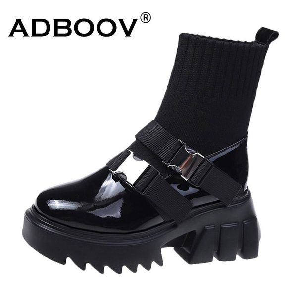 

boots adboov fashion pu lerther ankle women shoes height increasing ladies platform, Black