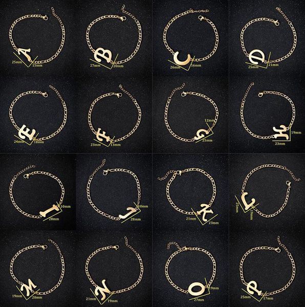

link, chain fashion stainless steel 26 letter initial bracelets women gold&silvery alphabet pendant bracelet for girl jewelry gift, Black