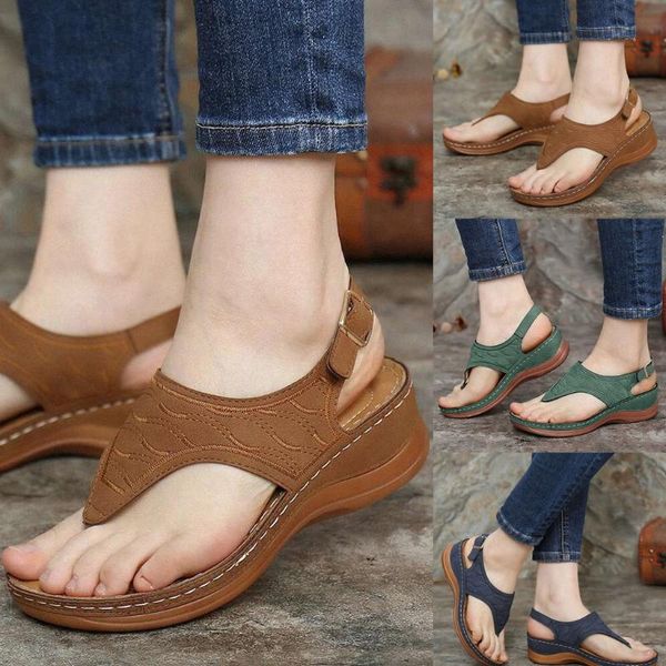 

sandals fashion women shoes summer clip toe wave embroidery buckle strap wedge heel roman, Black