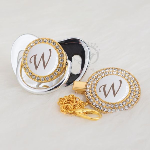 

pacifiers# miyocar name initial letter w white silver bling pacifier and clip bpa dummy unique design sgs pass lw-w