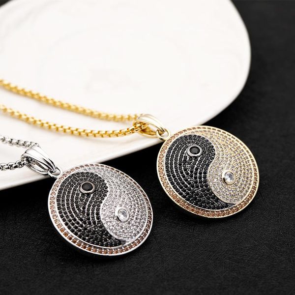 

pendant necklaces fashion style creative personality universe tai chi eight diagrams yin and yang geometric zircon metal necklace accessorie, Silver