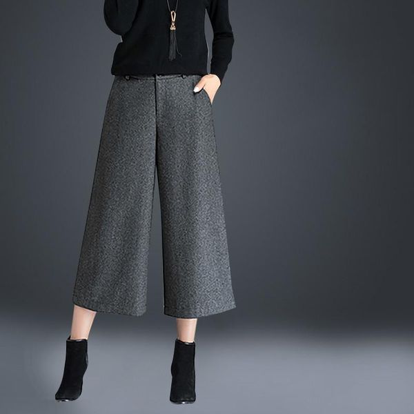 

women's pants & capris 2021 autumn and winter wool high waist wide leg straight cropped suit, Black;white