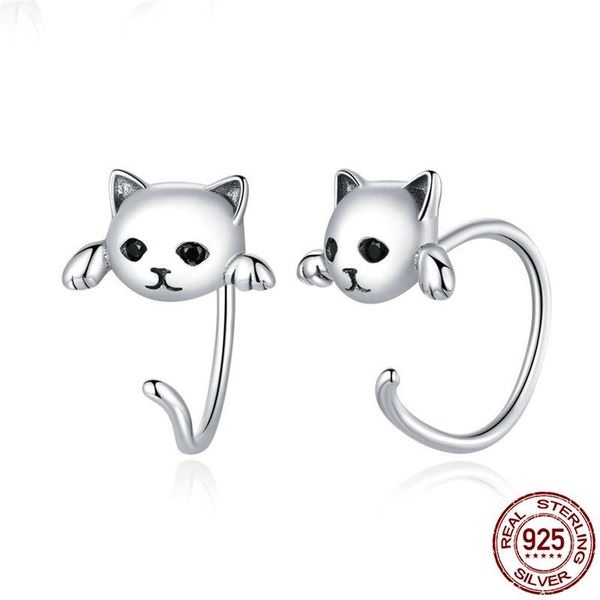 

stud genuine 925 sterling silver minimalist cute tail earrings for women animal fashion jewelry orecchini, Golden;silver