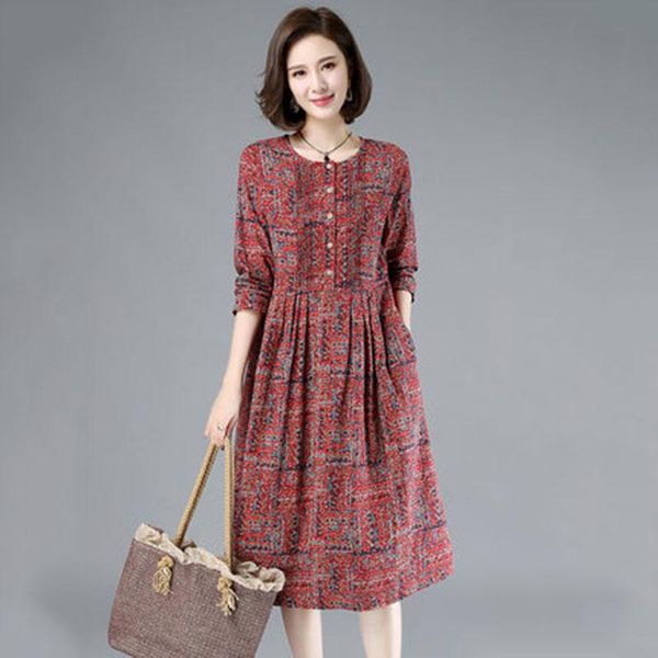 

casual dresses spring autumn waist thin dress female temperament long sleeve floral vestidos round neck a-line 2021 a747, Black;gray