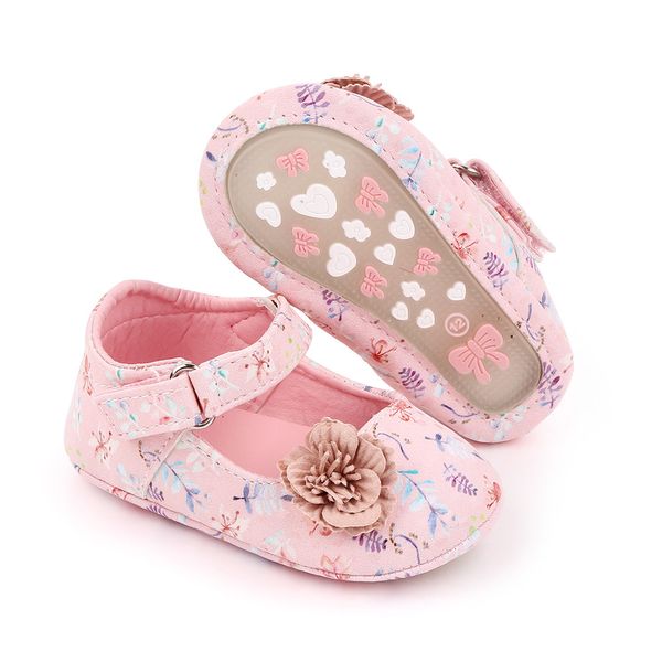 

Newborn Baby Shoes Flower Baby Princess Shoes Soft Sole Rubber Dress Mary Jane Flats Prewalker Girls Shoes 0-18M, Pink