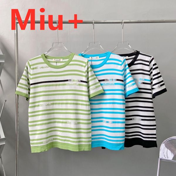 

brand chao miu + 21 summer new korean sweet stripe t-shirt elegant temperament round neck women's short sleeve t-shirt, White;black