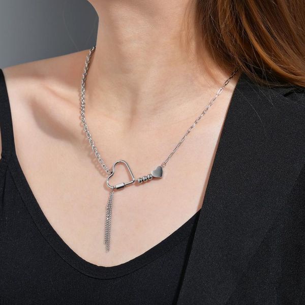 

chains acheerup vintage fashion stainless steel necklace for women silver color love pendant stitching chain friends jewelry gift