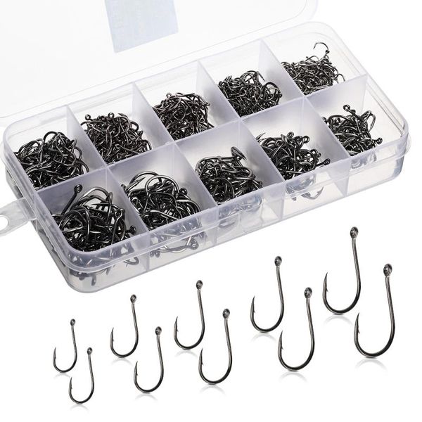 

fishing hooks donql 200-700pcs barbed single circle fishhook 3#-12# high carbon steel carp hook sea accessories
