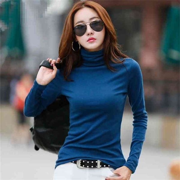 

new arrival women's clothing t-shirt in autumn/winter multicolor turtleneck long sleeve warm basic shirt 210330, White