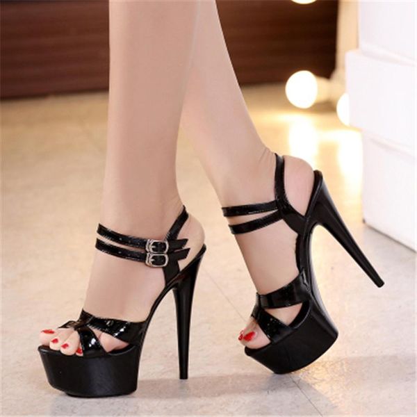 

women platform sandals super high heels 15cm waterproof female transparent crystal wedding shoes model dress 34-42, Black