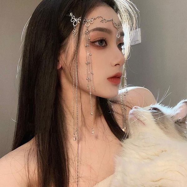 

hair clips & barrettes bohemian retro crystal long tassel hairwear shinning rhinestones bead hairband for women wedding bridal barrette, Golden;silver