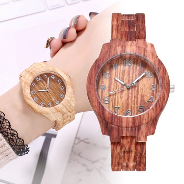 

quartz watch casual analog wood texture wrist with resin band round dial hsj88 wristwatches, Slivery;brown
