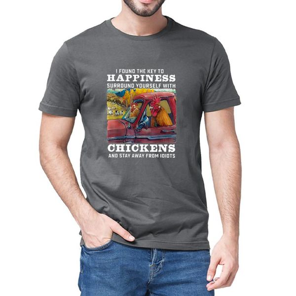 

men's t-shirts 100% cotton i found the key to happiness surround yourself with chickens funny novelty oversized t-shirt women tee, White;black