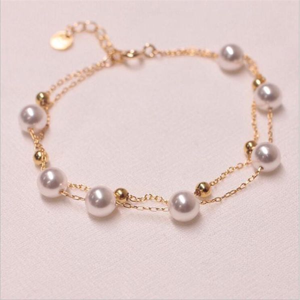 

bangle imitation pearl chain & link bracelets double layer bracelet with feminine charm fashion jewelry accessories, Black