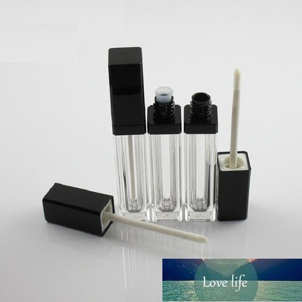Bottiglie di imballaggio Vuote Tubo per lucidalabbra vuoto da 7 ML Contenitore cosmetico quadrato trasparente Tappo nero Confezione per lucidalabbra con applicatore a pennello
