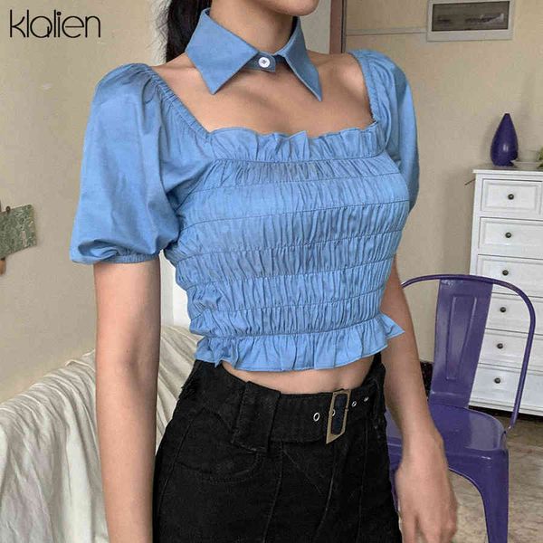 

t shirt fashion elegant ruffle puff sleeve bow neck korean female summer office lady aesthetic stretch t shirt women, White