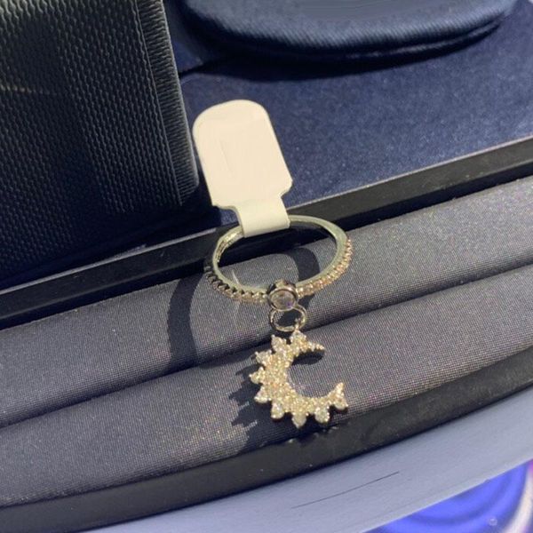 

cluster rings 2021 fashion retro silver moon asymmetric zircon charm ring for women wedding luxury jewelry, Golden;silver