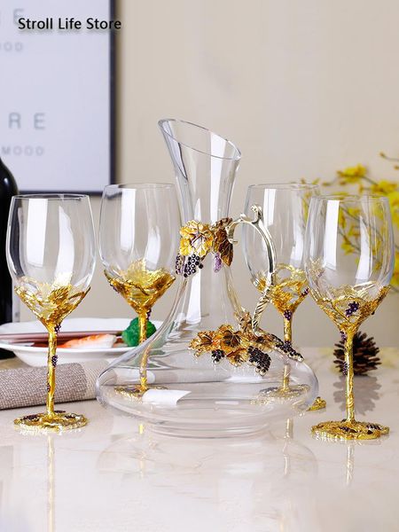 

creative enamel color crystal red wine glass decanter set goblet wedding glasses champagne whiskey cup szklanka gift box fj019
