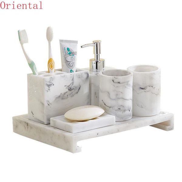 

nordic bathroom set marble pattern resin washroom accessories toothbrush holder soap dispenser dish tray for weddi bath accessory