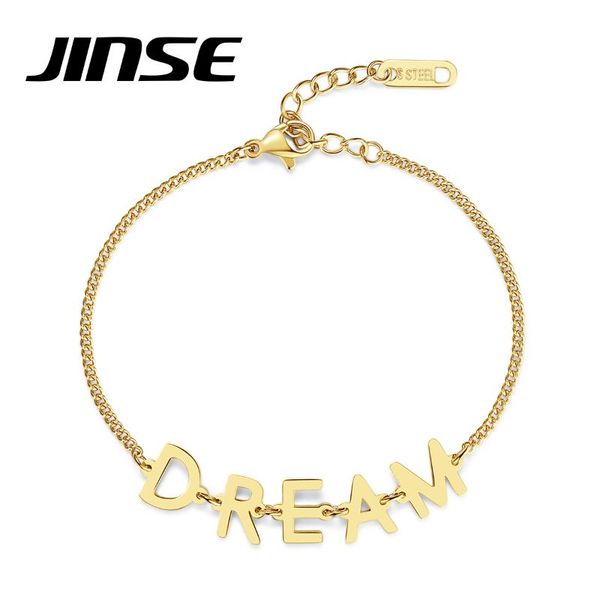 

link, chain jinse punk bohemian dream letter beads charms gold bracelets for women fashion jewelry 316l stainless steel pulseira gifts, Black
