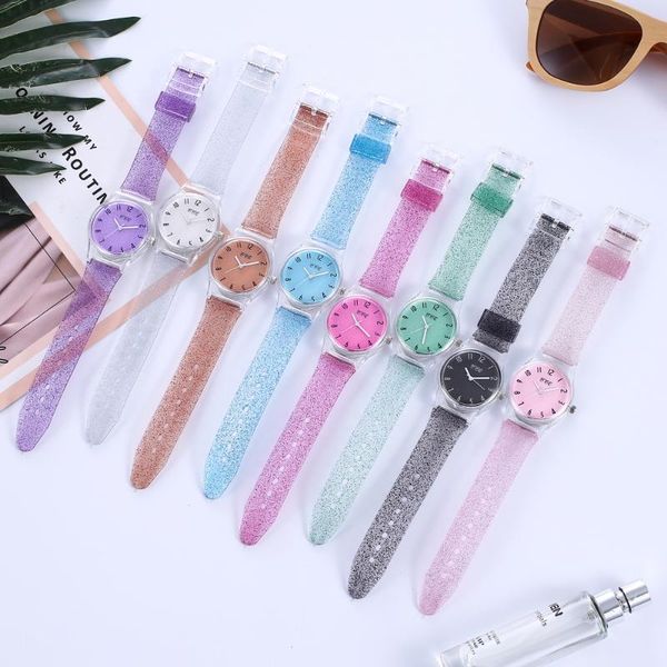 

wristwatches drop transparent silicone belt arabic numbers watch luxury lovely cute girls student, Slivery;brown