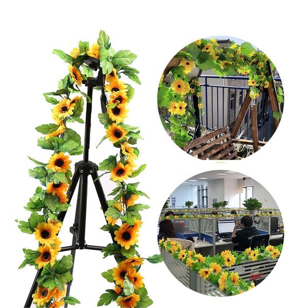 

artificial yellow sunflower garland flower vine wedding floral arch decor silk wall hanging roses string 2.5m long decorative flowers & wrea