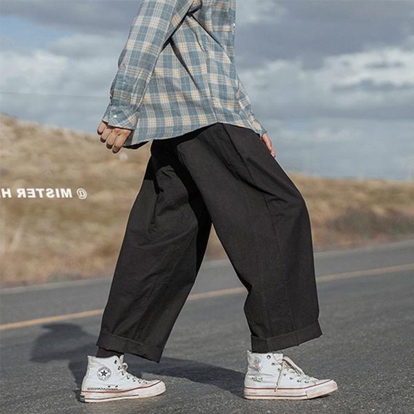 

men's pants work japanese-style retro trendy spring/summer student casual fashion straight ankle-length pant trousers men, Black