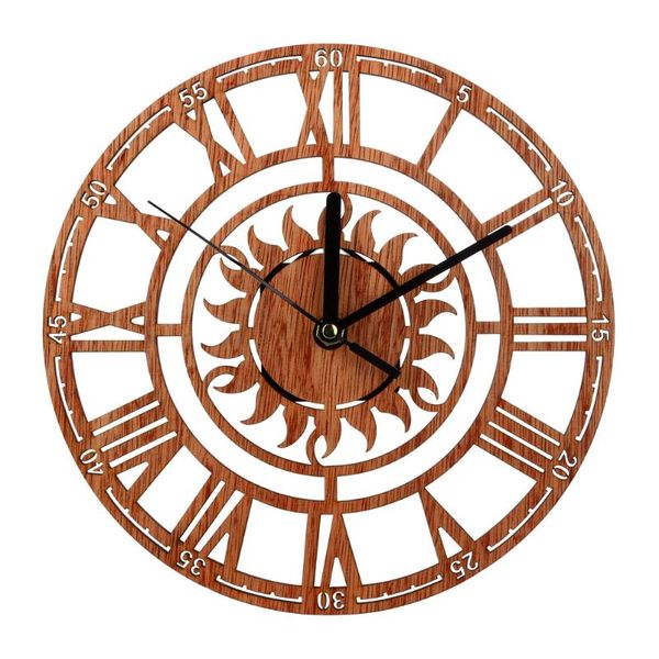 

wall clocks round clock modern wooden hanging novel sun shaped with roman numeral for home office shop