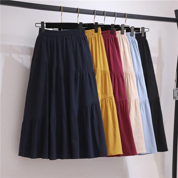 

harajuku midi skirt asymmetrical a-line ladies women elegant 2021 summer fashion elastic high waist ruffle skirts, Black