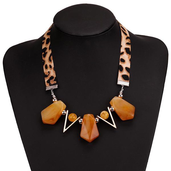

chokers 2021 fashion resin choker vintage print rope fabric leopard necklaces pendant geometric triangle necklace women drop, Golden;silver