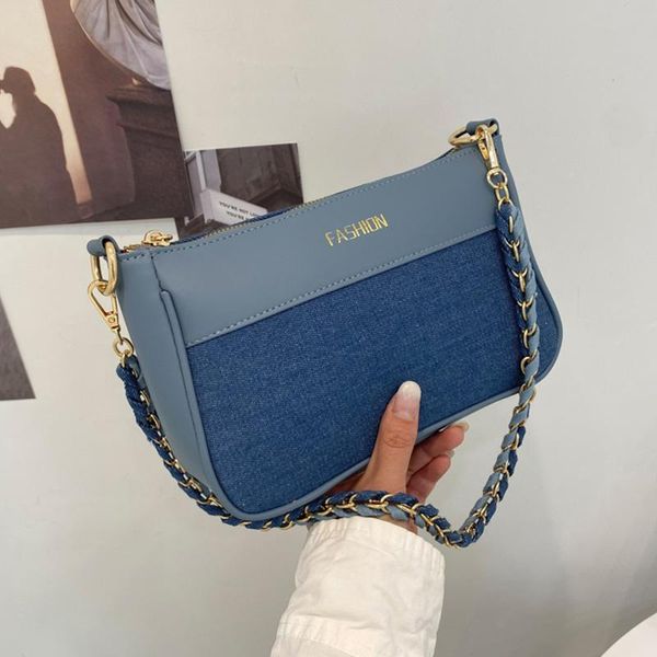 

evening bags small jeans shoulder for women simple square tote messenger bag ladies denim chain crossbody trending designer handbags
