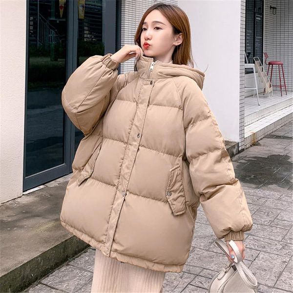 

women's down & parkas cotton coat hooded winter korean version loose cropped solid color bread coats female jd1512, Black