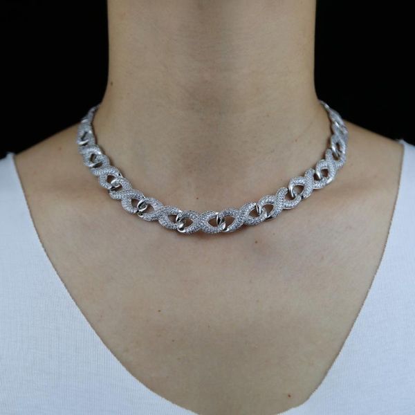 

chokers iced out bling cz infinity cuban link chain in gold color prong set cubic zirconia fashion hip hop necklace jewelry, Golden;silver
