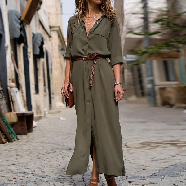 

casual dresses england solid women dress loose plus size cotton linen full sleeve vestidos de verano slim vintage button oso7, Black;gray
