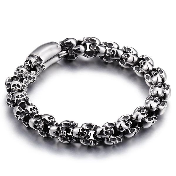 

charm bracelets haolynjoy punk skull men stainless steel shiny matte link chain brecelets male gothic jewelry, Golden;silver