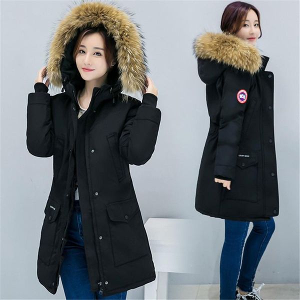

women's trench coats parkas women coat 2021 winter warm female autumn hooded big fur plus size cotton padded outerwear slim long ladies, Tan;black