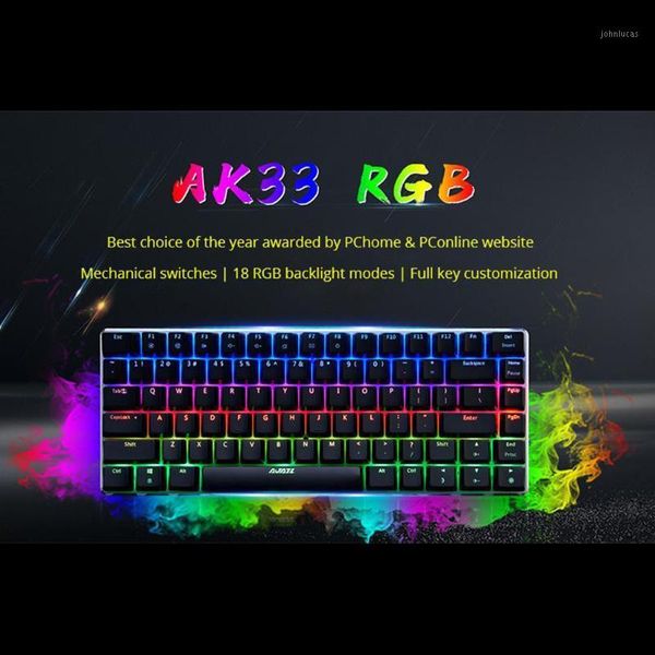 

ajazz ak33 mechanical gaming keyboard wired russian/english layout rgb/1 color backlight 82-key conflict-rgb key1