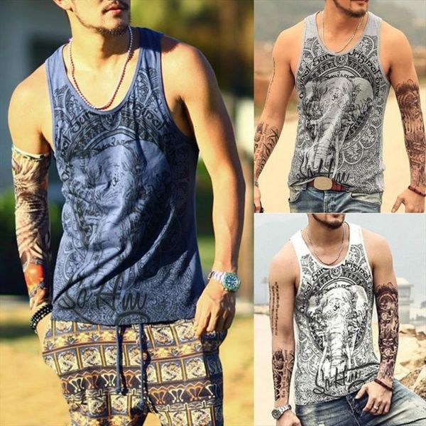 

grey men tank casual fitness mens singlets brand sleeveless gasp hip hop vest elephant print cotton undershirt vintage, White;black