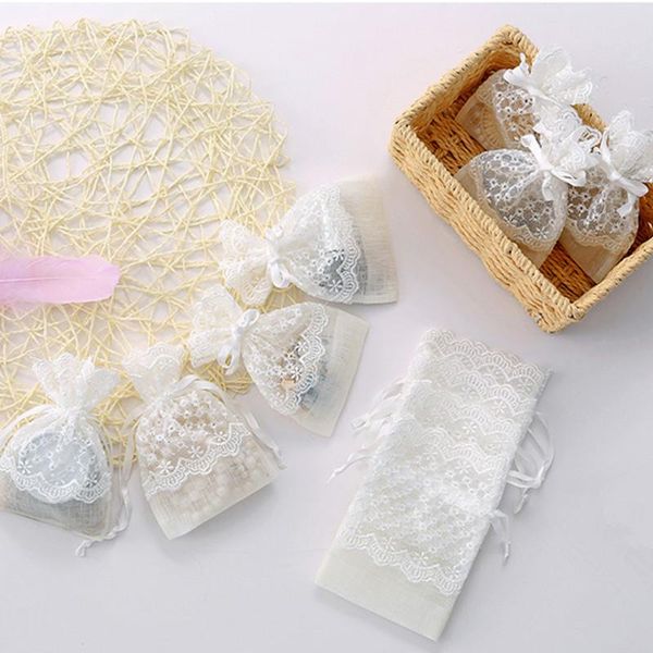 

gift wrap 1/5pcs white star lace bag drawstring drawable bags slub yarn jewelry candy cookies dragee packaging pouch