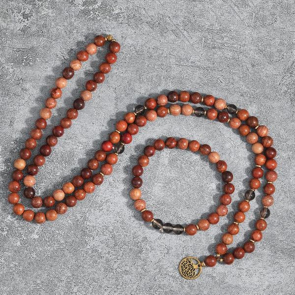 

pendant necklaces 8mm natural stone&wood beads necklece,coffe crystal ,protective japamala sets,protective,meditation,108 mala bracelet, Silver