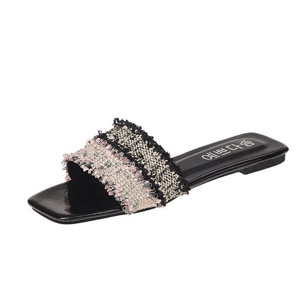 

slippers slipper women's 2021 style versitile fashion sandals flat, Black