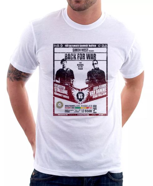

stalone sly vs van damme back for war funny poster white t-shirt 9841, White;black