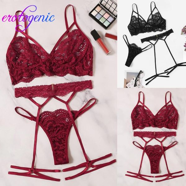 

bras sets bielizna erotyczna erotic fashion women lace bra hollow thong garter sleepwear black lingerie set lenceria transparente, Red;black